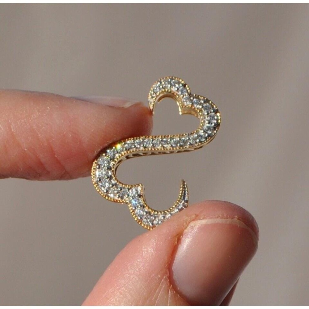 14k Solid Gold Two Interlocking Hearts Natural Hi… - image 2